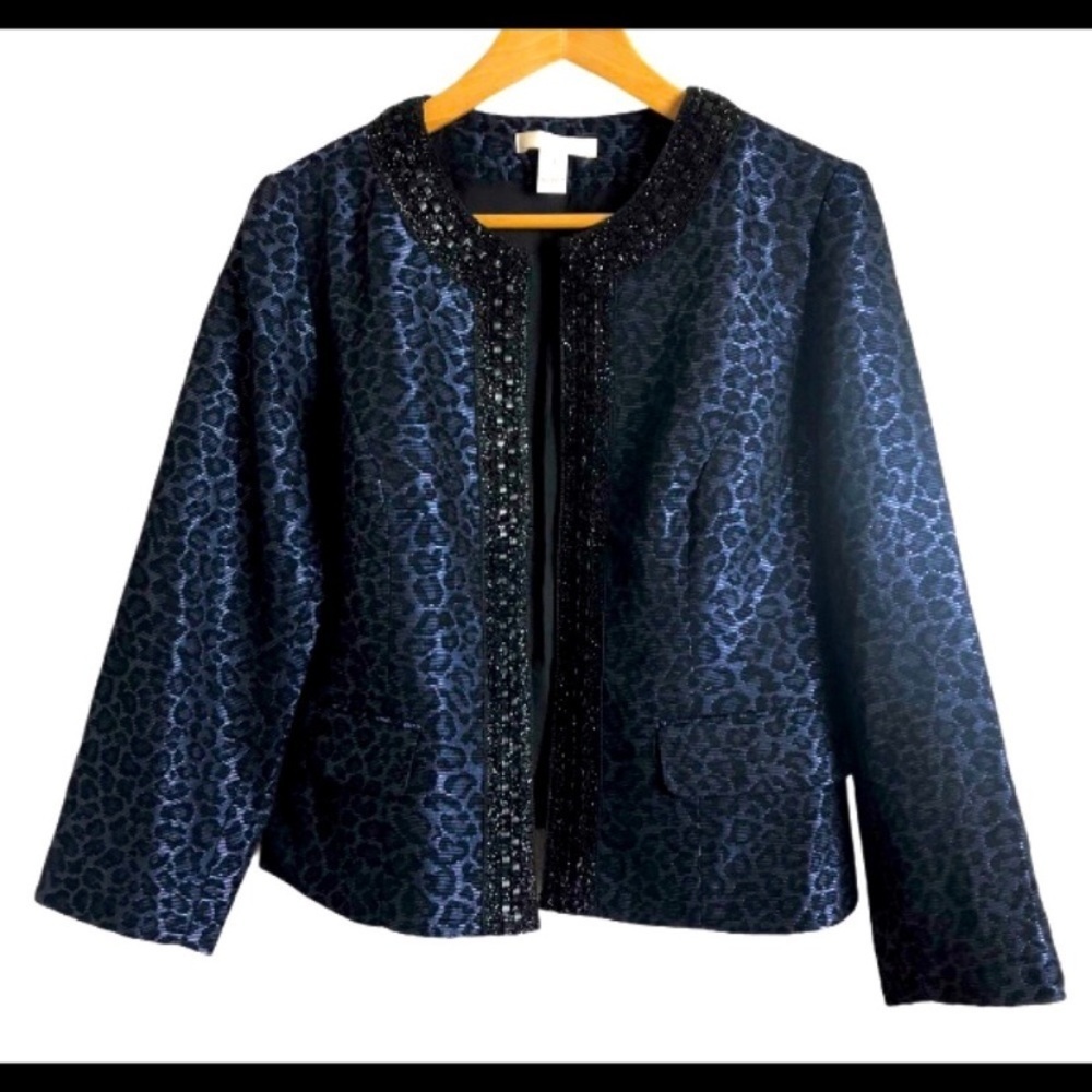 Chicos Stylish Black Leopard Print Women's Blazer